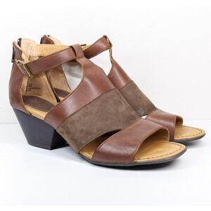 BOC‎ BORN Strappy Peep Toe Heeled Sandals Leather Two Tone Brown Sz 11